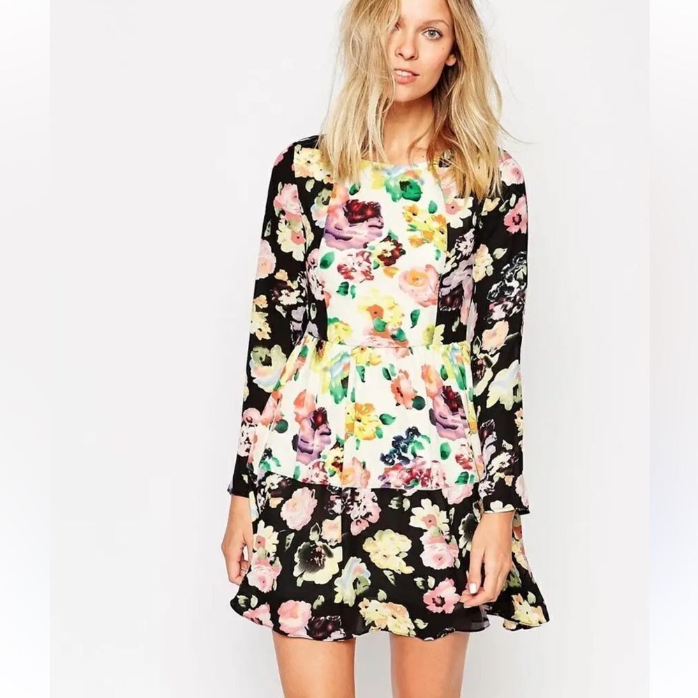 Style London colorful floral block dress fully lined size XS